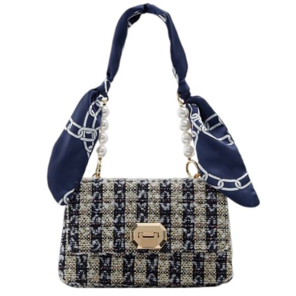 Aldo Handbags - Aldo Promenade Mini Tweed Navy Scarf Bag
